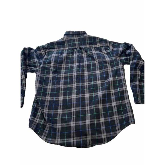 Eddie Bauer Plaid Shirt Large Mens Button Down Black Blue Green Cotton Flannel - Picture 7 of 7